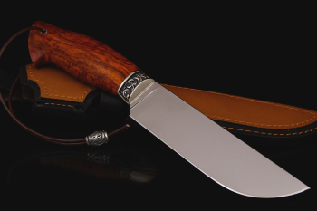 Нож "Медведь" Клинок D2. Рукоять мельхиор, карельская береза(янтарная).